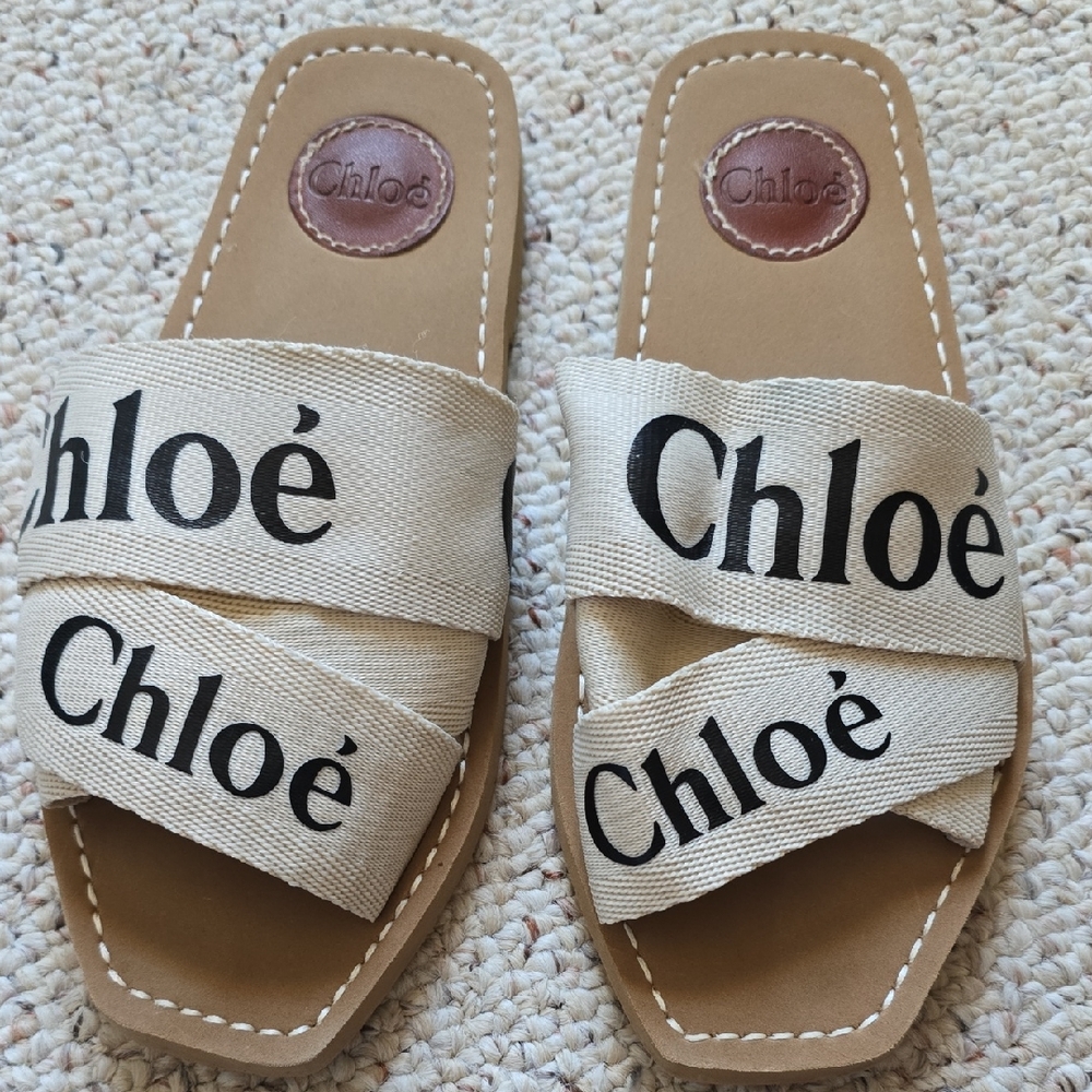 Chloe Beige and Brown Logo Sandals